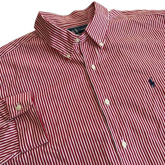 Ralph Lauren Shirt Men's Size XL Red White Striped Pony Long Sleeve Christmas - Picture 3 of 6